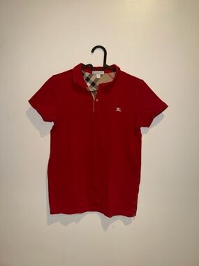 Burberry Red Kids Polo with Signature Check Collar